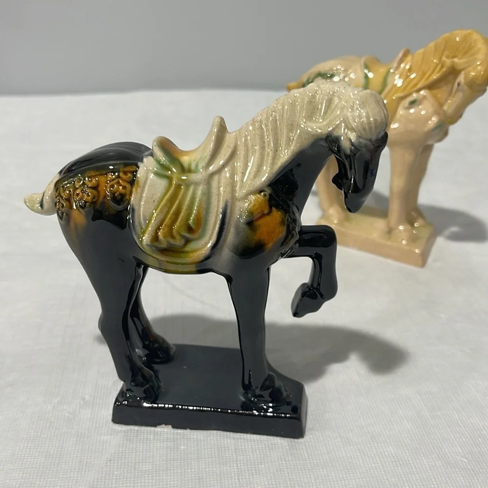 Vintage Chinese Tang Dynasty Majolica Sancai Drip Glaze War Horses set of 6 - Picture 10 of 16